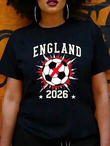 Camiseta Casual para Mujer con Diseño de Fútbol de Inglaterra 2026 para Fanáticos del Deporte e Incluso como Ropa de Verano, Regalo para Amantes del Fútbol - Negro - Ver 6