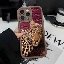 Leopardo dorado sobre fondo estampado color burdeosfunda de teléfono Fundas compatibles con ,Apple,VIVO,OPPO,,, y Honor.Fabricadas en silicona TPU,ofrecen protección contra golpes y caídas.regalos para mamá - Marrón - Ver 3