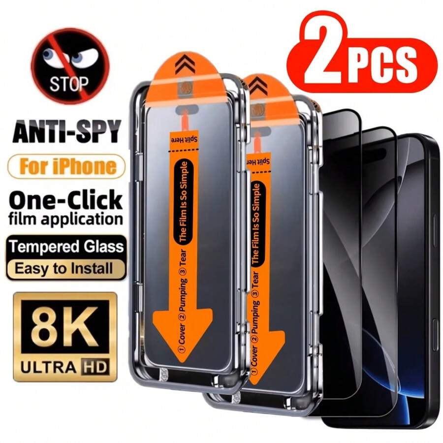 2片装全覆盖钢化玻璃屏幕保护膜,带自动对准安装套件,兼容 17 Pro Max/17 Pro/16 Pro Max/16 Pro/16 Plus/16E/16/15 Pro Max/15 Pro/14 Pro/13/12,防指纹、防摔、防刮花,9H硬度防碎钢化玻璃屏幕保护膜 - 2個 - 查看 1