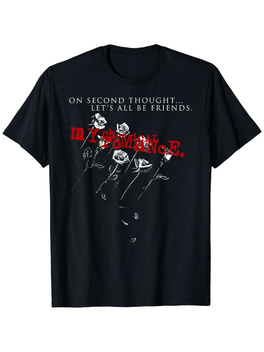 Cotton Short Sleeve Let's All Be Friends T-Shirt For Men Women - 黑色 - 查看 1