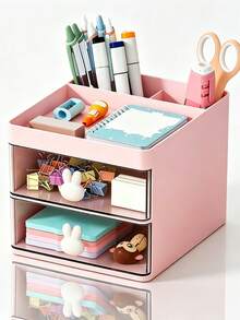 Cartoon Creative Pen Holder, Transparent Rabbit Decor Drawer Storage Box, Rotating Pen Holder, Student Dorm And Office Desk Stationery Storage Box, Back To School Student Supplies, Classroom And Office Supplies - Multicolor - View 1