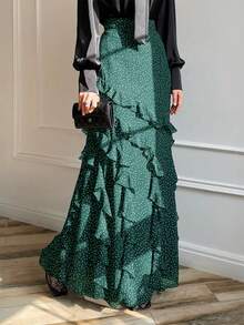 New Women's Autumn Maxi Skirt, Casual Holiday Style, Polka Dot, Lace, Elegant Design, Flattering, Perfect For Holidays, Parties, Daytime Looks And Transition To Winter - 綠色 - 查看 8