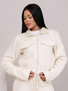 Bomber Jacket In Wool Fabric With Zipper Closure, Perfect For Winter, São João Festivities, Office, Evening, And Daytime Wear. Premium Fashion. - 白色 - 查看 1