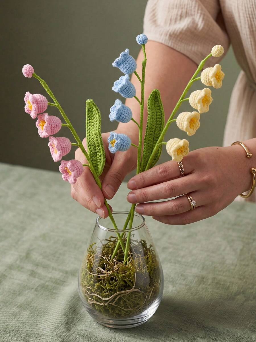 1 peça Flor de Lírio do Vale em Croché Feita à Mão - Perfeita para Presentes de Aniversário, Dia dos Namorados e Ação de Graças | Decoração de Casa Flor Artificial em Croché Decoração de Flor em Croché - solteiro - Ver 1
