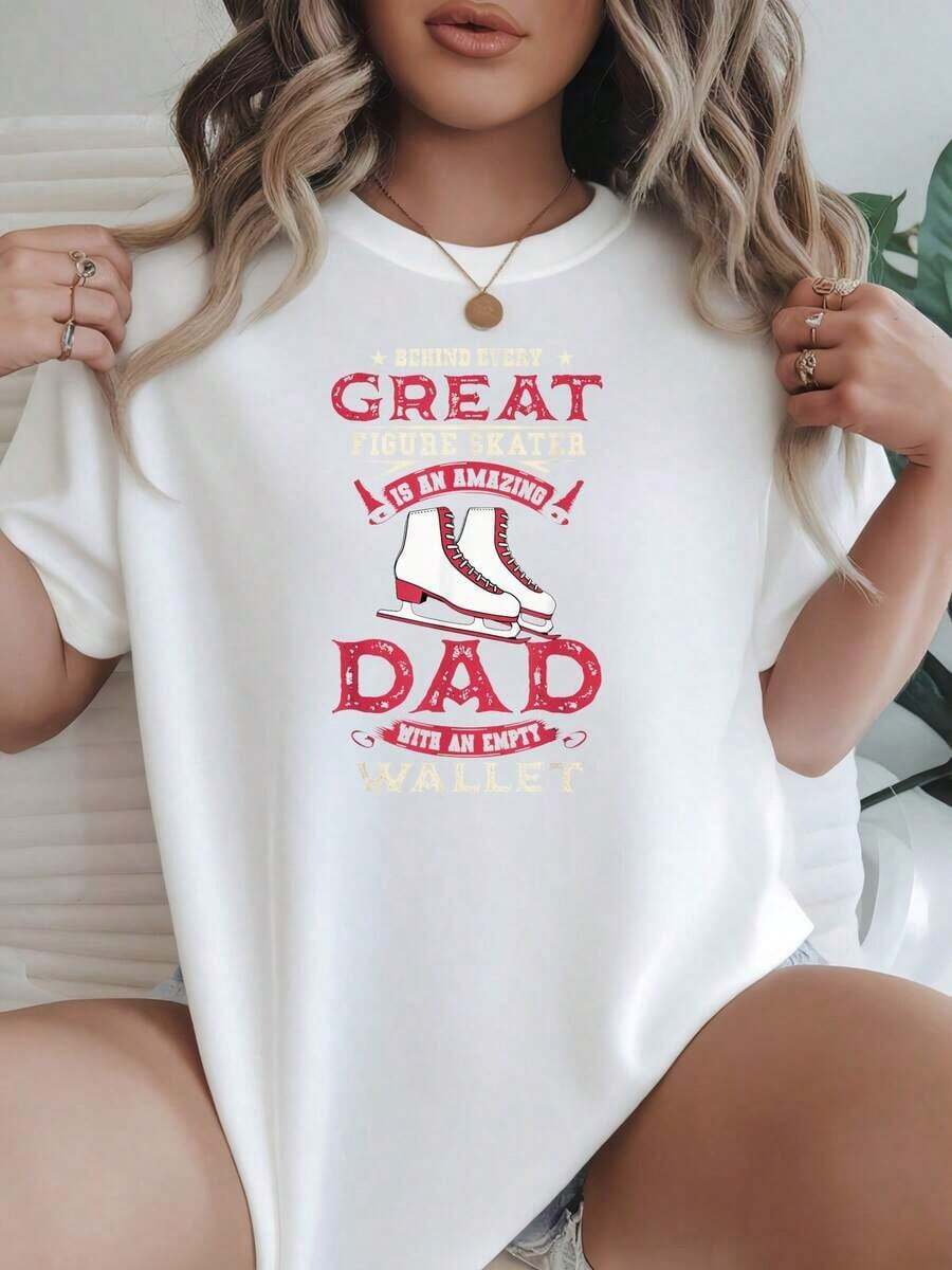 Camiseta de Mujer Casual de Cuello Redondo y Manga Corta, Opciones en Blanco y Negro, Estampado Gráfico de Patinadora y Cartera de Papá, Camisetas para Uso Diario, Tops de Verano, Camisetas Gráficas, Conjuntos de Verano, Camisetas Cortas de Mujer, Tops de Mujer, Ropa Vintage de Algodón, Ropa Linda para Mujer, Playera Holgada para Mujer - Blanco - Ver 1