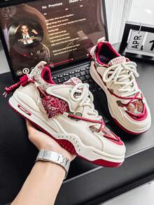 GAISIMA New Arrival Men's Versatile Niche Original Casual Sneakers, Thick Sole Anti-Slip Athletic Shoes, Random Graffiti Pattern - Red - View 7