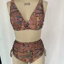 25 Trajes de baño de dos piezas de alta gama para mujer, de cintura alta, sin espalda, bikini estampado, traje de baño de talla grande más vendido. - Color de la imagen - Ver 2