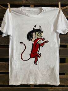 Unisex T-shirt med vintage punkrock-mönster – Rolig tecknad demon-design, mjuk, ledig kortärmad t-shirt, lämplig för alla årstider, lätt och luftigt tyg, perfekt för vardagsbruk, ledig t-shirt. | Vintage Punk-skjorta | Maskintvättbar skjorta  gym sommaroutfit dam sommartoppar dam y2k t-shirts för män sportkläder herrskjorta sommar herrset kortärmad skjorta damskjorta streetwear dam kortärmad T-shirt - Vitt - Visa 1