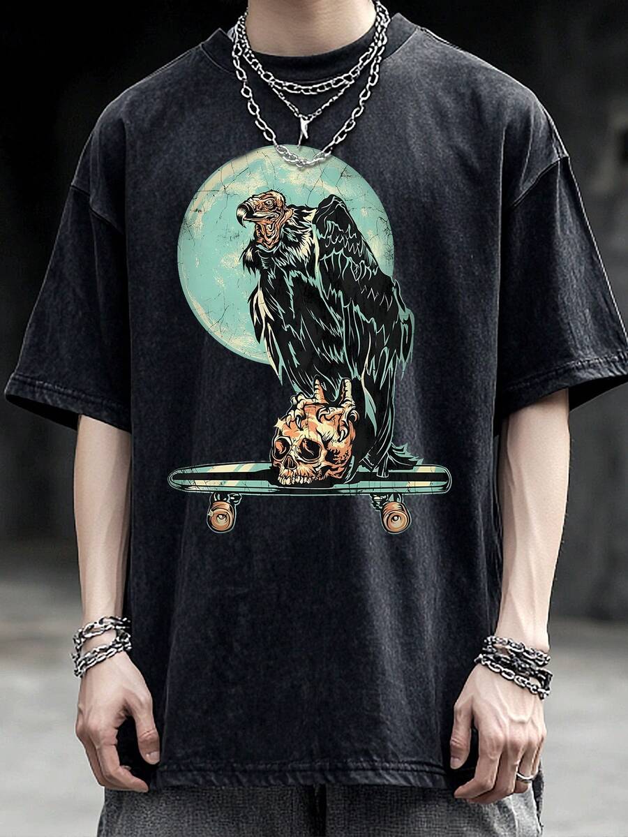New 2026 Model, 100% Washed Cotton, Urban Casual Style, Suitable For Parties Or Festivals, Soft And Breathable Fabric, Modern Print Design, Unisex, Lightweight And Comfortable To Wear, Vintage Fashion Design. - Black - View 1