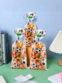20pcs Football OPP Popcorn Bags, Transparent Football Pattern Gift Bags With Silver Twist Tie, Football Party Favor Bags, Suitable For Birthday, Party Supplies, Holiday Party Decorations, Gift Wrapping, Snacks Baking, Wedding Party, Football Theme Party - A - View 3
