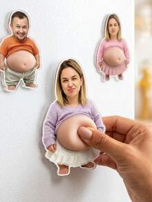1 pieza Imán de nevera personalizado divertido y lindo con diseño de barriga, imán de foto acrílico irregular personalizado, diseño creativo, decoración de cocina, regalo de anuncio de embarazo, regalo de pareja humorístico, múltiples estilos de barriga recuerdo familiar, tiras de fotos magnéticas - Multicolor - Ver 5