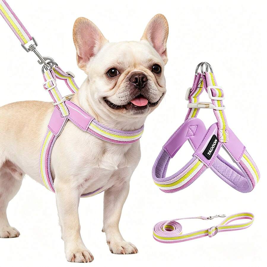 (2pcs) No-Pull Dog Harness Step-In Adjustable Vest Soft Padded Easy Pet Chest Strap With Leash Clip, Suitable For Small And Medium Dogs Walking Training - Multicolor - View 1