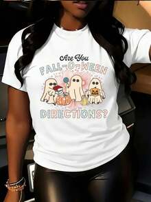 Women's T-Shirt With A Creative And Fun Letter Print, Made Of Breathable Fabric, Suitable For Casual Spring And Summer Outdoor Wear, Stylish For Holiday Parties, Urban Fashion, Easy To Match. - 白色 - 查看 1