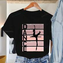 Super 2026 T-Shirt: Women's Short Sleeve Cotton T-Shirt, Retro Harajuku Style, Ballet Dancer Print, Casual T-Shirts, 2026 Hit. - 黑色 - 查看 6