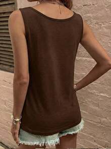LUNE La nueva moda primavera y verano, chaleco casual de cuello redondo a rayas azul y blanco con cuello profundo rojo en contraste - Café integral - Ver 2