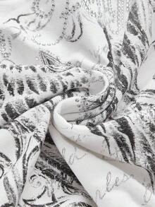 Conjunto de concierto Y2K para mujer, top corto de algodón con contraste de encaje y estampado de calavera punk en 2 en 1 - Blanco - Ver 4