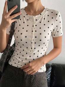 Camiseta ajustada de manga corta con cuello redondo y frente abierto, estilo Y2K para mujer - Blanco 4 - Ver 6