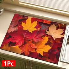 1pc Maple Leaf Pattern Printed Absorbent Dish Drying Mat, Espresso Machine Countertop Absorbent Mat, Sink Drain Mat, Soft Faucet Absorbent Mat, Sink Cup Mat, Home Decor, Kitchen & Bathroom Accessories - Multicolor - View 14