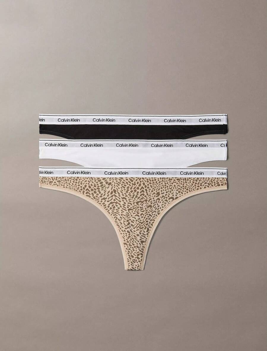 Calvin Klein CalvinKlein Icon Logo 3-Pack Low Rise Thong Underwear Women Panties QD5209 - Animal Mirror Oxford - 查看 1