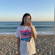 Camisetas Gráficas Vintage Lindas para Mujer, Camiseta de Algodón Y2k de Talla Grande, Top Casual de Verano para Playa - Blanco - Ver 4