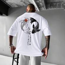 Camisetas gráficas de gran tamaño para hombre, camisetas japonesas de ropa urbana, camisetas vintage Harajuku, camisetas con hombros caídos, camisetas de diseñador - Blanco - Ver 3