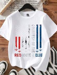 Camiseta Vintage para Mujer con Bandera Americana, Aviones Militares y Texto Rojo y Azul para Eventos Patrióticos, Nueva Camiseta Gráfica del Día de la Independencia 2026, Blusas Bonitas de Mujer, Ropa de Verano para Mujer, Camiseta Gráfica - Blanco - Ver 4