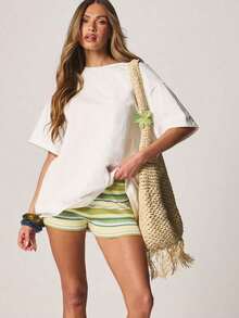 Short-Sleeved T-Shirt With Round Neck And Fresh Lemon Print On The Back, Casual Summer Style, Made Of Pure Cotton. - White - View 6