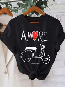 Blusa de manga corta para mujer de la marca Amore - Top casual de cuello redondo, suave y transpirable, adecuado para primavera y verano, lavable a máquina - Atuendo casual cómodo y versátil que realza los looks diarios (Noblusas para mujer>ropa - Negro - Ver 7