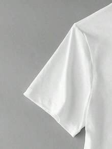 Women's Casual Short-Sleeve T-Shirt In Washed Cotton With A Round Neck And Short Sleeves Featuring A Letter Print. 100% Cotton - 白色的 - 查看 4