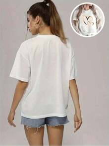 1 Piece Beautiful Blouses For Women Elegant Blouses For Ladies Women's Clothing Tops For Women 180G Heart Print T-Shirt In Black And White With High Quality Gold Heart Print Round Neck Basic Loose Fit Breathable Versatile Machine Washable Comfortable Size S ~ 2XL Essential For Summer Daily Casual Sport. - 白色的 - 查看 5
