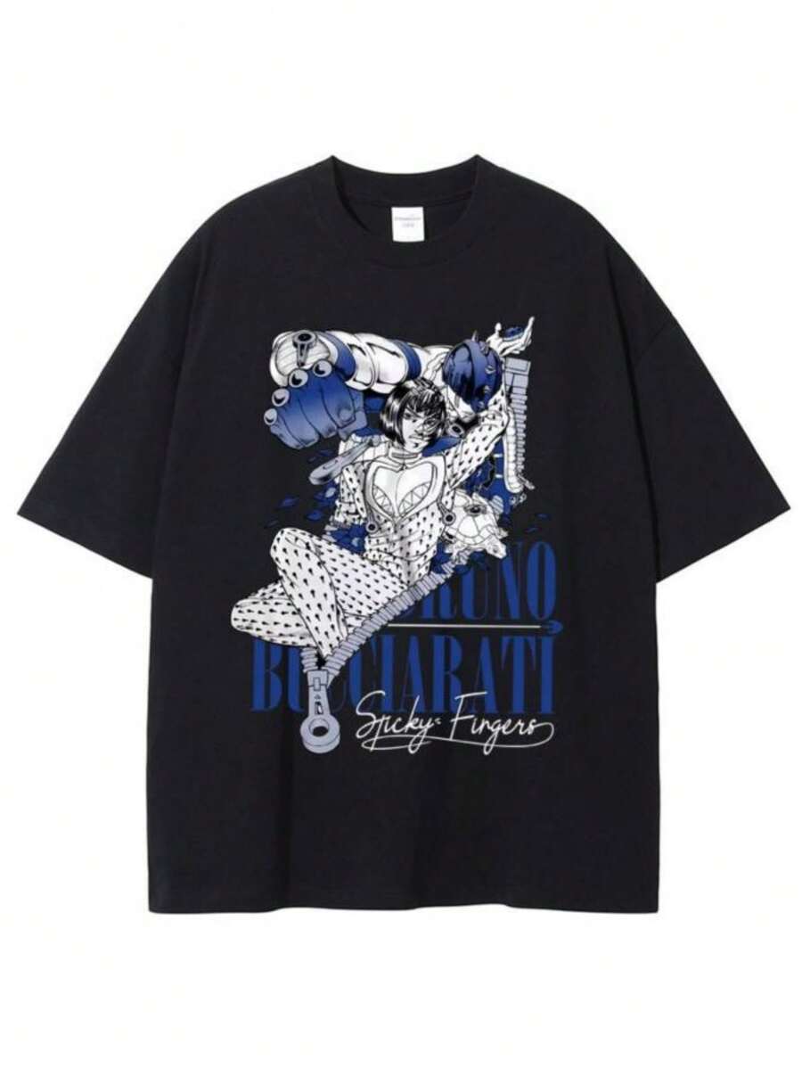 blusas para mujer Anime Jojos Bizarre Adventure Giorno Giovannas Graphic T-shirts Men Women Clothing Manga Vintage Harajuku Short Sleeve T Shirts - Negro - Ver 1