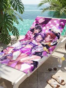1件女團風印花沙灘巾，游泳巾，浴巾，超吸水浴室浴巾，適用於游泳、健身、瑜伽，輕便便攜，可選附收納袋或不附收納袋，推薦常規尺寸與大尺寸 - 彩色 - 查看 6