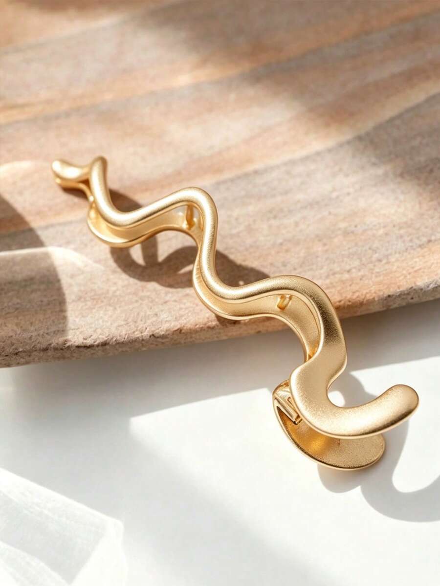 Kẹp tóc kim loại hình rắn tối giản, phụ kiện tóc cao cấp độc đáo, trang trí tóc thanh lịch. - Vàng - Xem 1