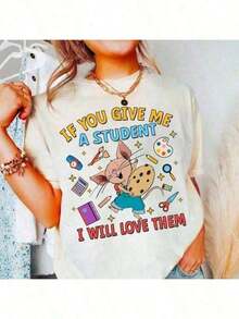 [National Shipping] 2026100% Algodón Camiseta con Estampado de Ratón y Galleta "Si Me Dones Un Estudiante, Me Encantarán", Camiseta para 100 Días de Escuela, Camiseta para Jardín de Infancia, Camiseta para Maestro, Regalo para Maestro, Camiseta de Verano para Mujer, Corte Relajado, Estilo Neutral, Camisetas con Estampados Modernos, Camiseta Unisex Personalizada, Camiseta de Diseño para Mujer 100% Algodón, Camiseta con Estampado de Calle, Sensación Relajada, Holgada y Cómoda - Estilo - Ver 6