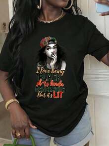[Africa Pride T-Shirt] Black With Cap And Text I Love Being Black Shits Kinda Dangerous But Its Lit Graphic T-Shirt For Casual Wear And Everyday Style,Ideal Holiday And Family Giftplayeras de mujer - Negro - Ver 1