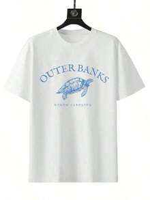 Limited Time Discount: Women's Retro Sea Turtle Print Short Sleeve T-Shirt, Suitable For All Seasons, Made Of 100% High-Quality Pure Cotton, Comfortable Fabric, Casual And Versatile T-Shirt For Women's Everyday Wear, Machine Washable And Durable, Crew Neck T-Shirt For Outdoor Activities, Ideal For Beach Vacations. Women's Summer Sets, 100% Cotton Summer Blouses - 白色 - 查看 3
