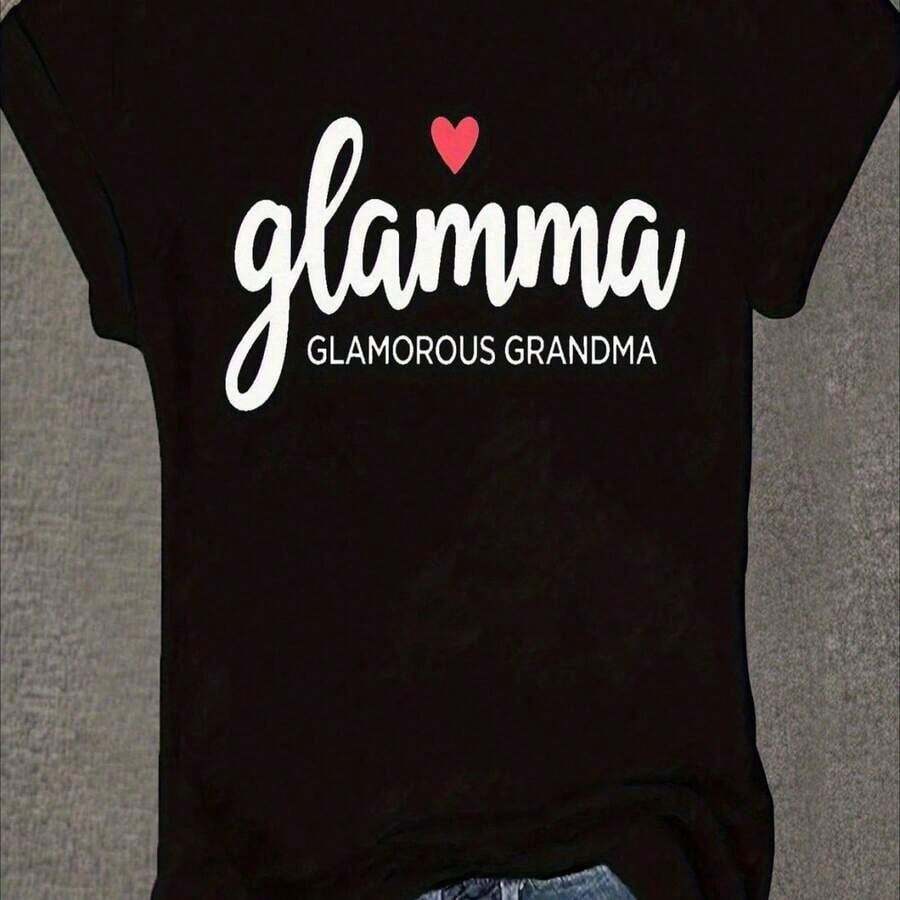 1 Piece Women's Casual Short Sleeve T-Shirt, Golf, Cocktail, Club Style, With Graphic Print, Round Neck, 180g 100% Cotton - 黑色 2 - 查看 1