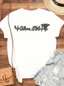 Personalized Cna Shirt With Name And Medical Symbol For Healthcare Professionals Nursing Care Assistant Gift Workwear Uniform Top,220g-Vintage Street Style Unisex Loose Cotton Short Sleeve Crew Neck T-Shirt100%Cotton - 白色 - 查看 4