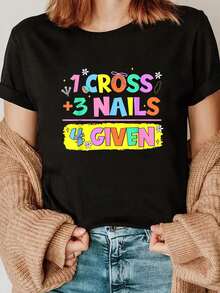 Camiseta Deportiva Casual para  con Diseño Colorido 1 CRUZ + 3 CLAVOS = REGALO - Elástica y de Cuello Redondo, Lavable aáquina, Ajuste Cómodo para Todas las Estaciones, Perfecta para un Estilo Casual y Significativo. - Negro - Ver 6