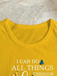 Camiseta de Mujer con Estampado de Letras de Dibujos Animados, Estilo Casual Holgado - Negro - Ver 6