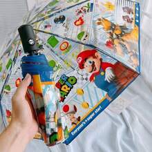 SUPER MARIO BROS. 1件裝經典遊戲關卡與圖標印花透明傘，可愛復古角色設計便攜透明傘，輕量防水折疊傘，適合旅行與日常使用 - 彩色 - 查看 3