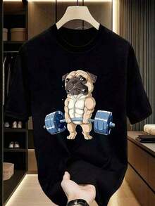 Men's T-Shirt 100% Cotton - Pug Weightlifting Humor. Funny Deadlift Gym Workout T-Shirt. Short Sleeves. Crew Neck. Machine Washable. Men's Gym T-Shirt, Graphic Tees, Crop Tops, QVYH T-Shirt - 黑色 - 查看 8