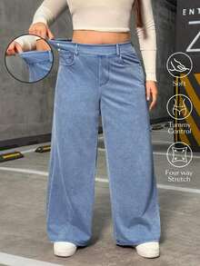 Jeans rectos casuales elásticos de talla grande para mujeres - Lavado ligero - Ver 1