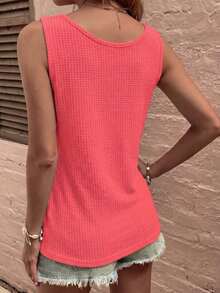 LUNE La nueva moda primavera y verano, chaleco casual de cuello redondo a rayas azul y blanco con cuello profundo rojo en contraste - Rojo 2 - Ver 2