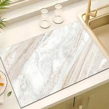 1pc Marble Pattern Printed Absorbent Dish Drying Mat, Espresso Machine Countertop Absorbent Mat, Sink Drain Mat, Soft Faucet Absorbent Mat, Bathroom Sink Coaster, Kitchen & Bathroom Accessories - Multicolor - View 3
