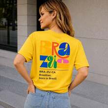 Women's Brazuca Blouse, 100% Premium Cotton, World Cup 2026 - 黃色 - 查看 1