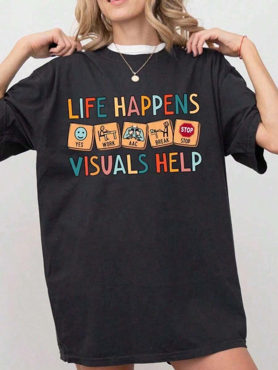 1 camiseta Sped, imágenes que ayudan a la educación especial, regalo para profesores de educación especial, camiseta para neurodiversidad, camiseta para terapeuta ocupacional, camiseta AAC, camiseta RBT, camisetas casuales y elegantes para consejeros escolares, ropa de entrenamiento 100% algodón, transpirable y cómoda, 180g Algodón 100%. - Negro - Ver 1
