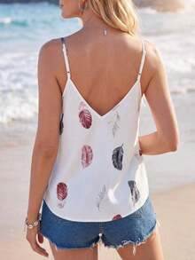 Top de tirantes casual con estampado de plantas para mujer, top de verano para vacaciones, top de verano para mujer, top tipo camiseta de verano casual, top tropical de verano, top casual de verano para mujer, top tipo camiseta de verano para mujer, - Blanco - Ver 2