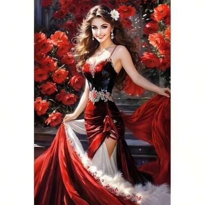 1pc [30*40cm/11.8*15.7in]5D Acrylic Diamond Painting Kit, Beautiful Woman Pattern, Suitable For Adult Beginners DIY Mosaic Diamond Art, Full Drill Handmade DIY Diamond Painting, Applicable For Living Room, Bedroom, Office Wall Decor Hanging Painting, Surprise Art Home Decor Gift For Family And Friends, Frameless