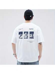 S  Mountain Back Print Korean Tet Shirt Korean Culture-Inspired Design With  Tet And Mountain Motif, Casual Summer Short-Sleeved Crew Neck Top For Outdoor Adventurers And Korean Culture Enthusiasts (Machine Washable) Loose And Comfortable - 白色 - 查看 11